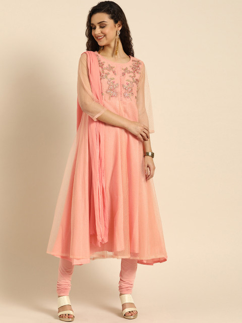 

IMARA Women Pink & Gold-Toned Embroidered Kurta with Salwar & Dupatta