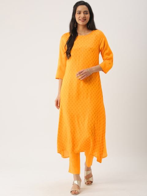 

IMARA Women Yellow Printed Kurta with Trousers