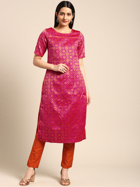 

IMARA Women Pink & Orange Self Design Kurta with Trousers