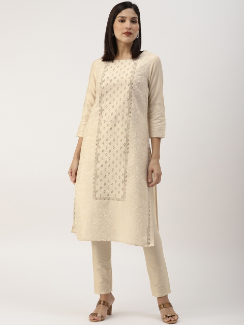 

IMARA Women Beige Printed Kurta with Trousers