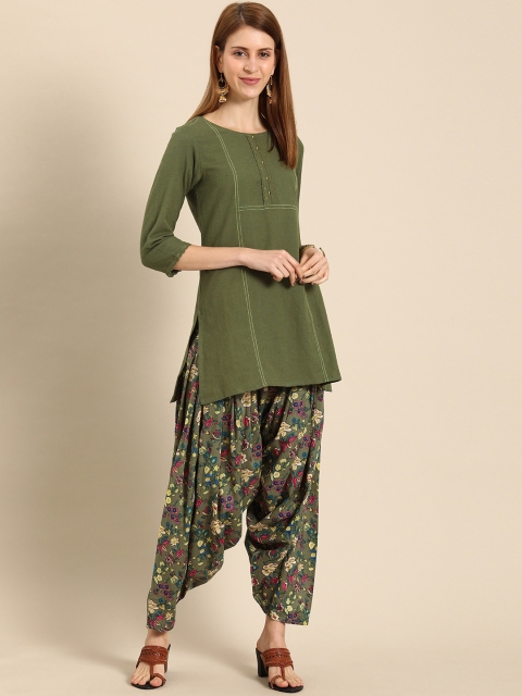 

IMARA Women Green Solid Kurti with Patiala