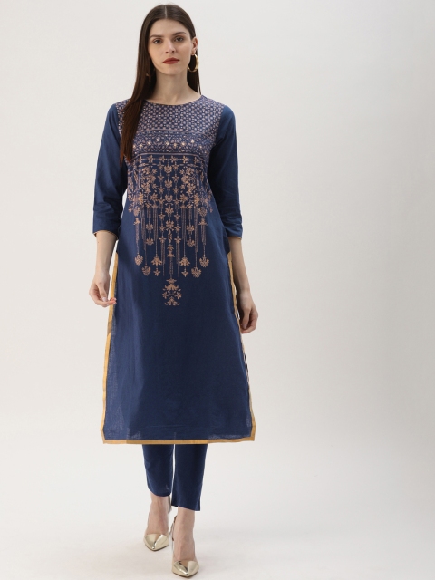 

IMARA Women Navy Blue Printed Kurta with Trousers