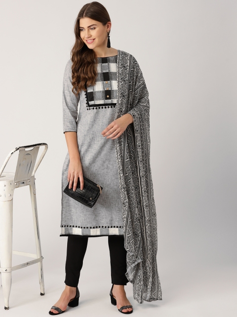 

IMARA Women Grey Yoke Design Kurta with Trousers & Dupatta