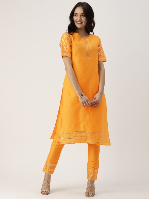 

IMARA Women Mustard Yellow Solid A-Line Kurta with Trousers