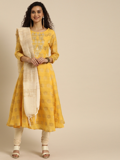 

IMARA Women Mustard Yellow & Beige Self Design Kurta with Salwar & Dupatta