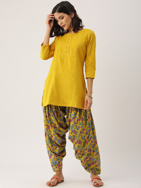 

IMARA Women Mustard Yellow & Blue Solid Kurti with Patiala