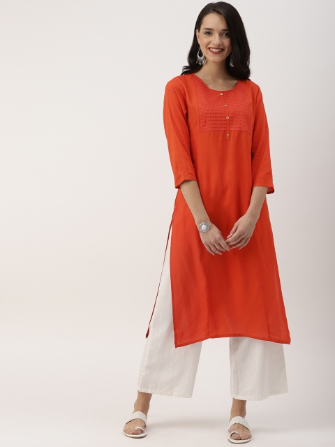 

IMARA Women Orange Solid Straight Kurta