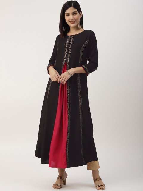 

IMARA Women Black & Red Dyed A-Line Kurta
