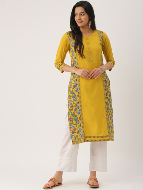 

IMARA Women Mustard Yellow Printed Straight Kurta