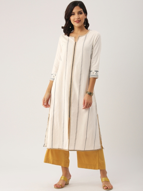 

IMARA Women White & Black Printed A-Line Kurta