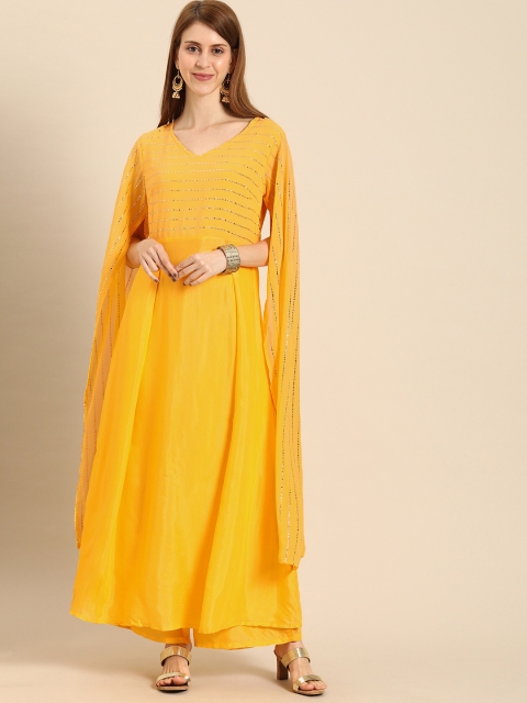 

IMARA Women Yellow Embellished A-Line Kurta