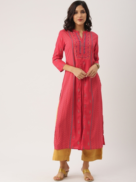 

IMARA Women Red Printed Straight Kurta