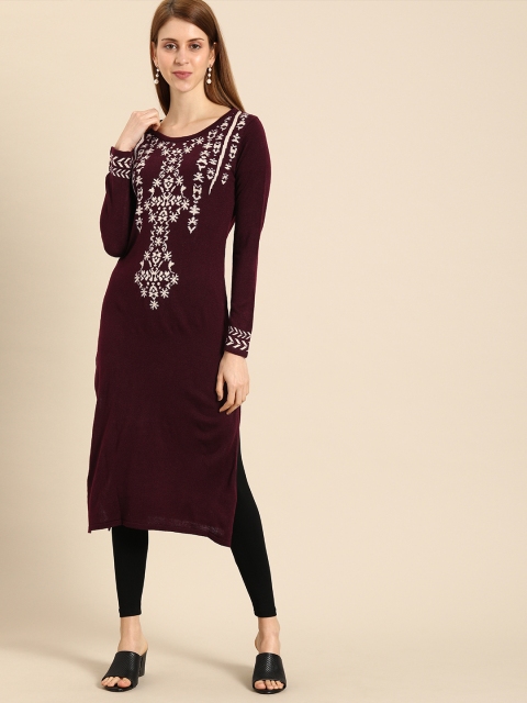 

IMARA Women Maroon Yoke Design Sweater Kurta