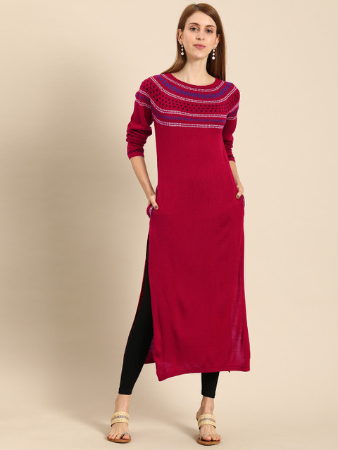 

IMARA Women Pink Woven Design Sweater Kurta