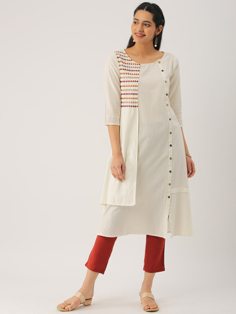 

IMARA Women Off-White Solid A-Line Layered Kurta