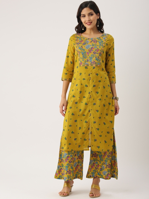 

IMARA Women Mustard & Green Printed Straight Kurta with Palazzos