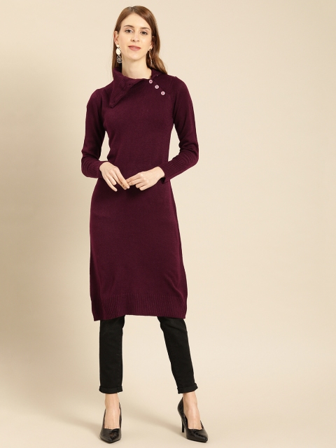 

IMARA Women Burgundy Solid Straight Sweater Kurta
