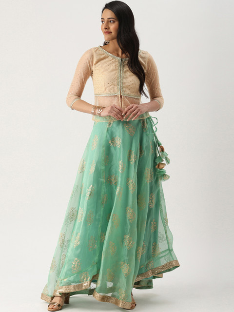 

IMARA Sea Green & Beige Ready to Wear Lehenga with Blouse