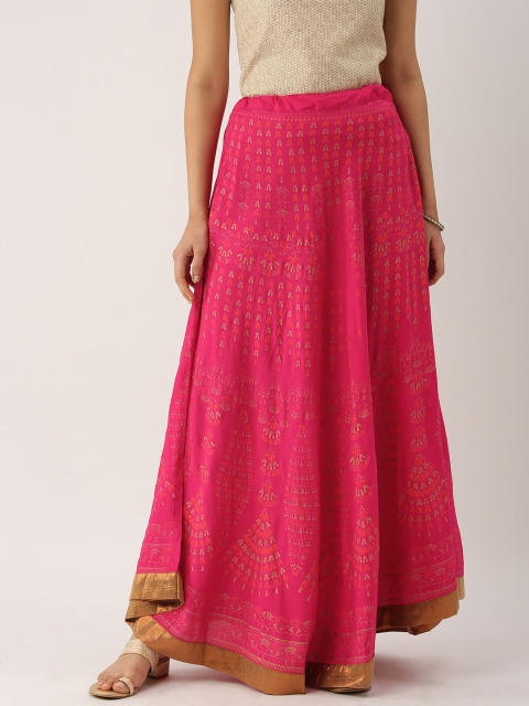 

IMARA Women Pink & Rust Orange Printed Flared Skirt