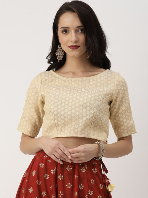 

IMARA Women Beige & Off-White Woven Design Crop Top
