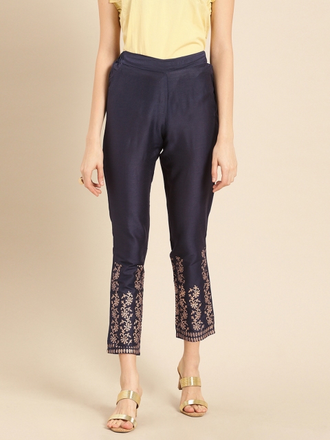 

IMARA Women Navy Blue Regular Fit Solid Regular Trousers With Printed Detail
