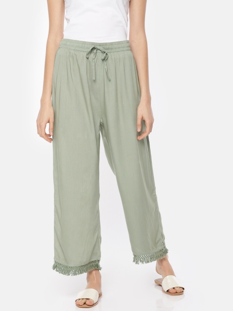 

IMARA Women Green Regular Fit Solid Parallel Trousers