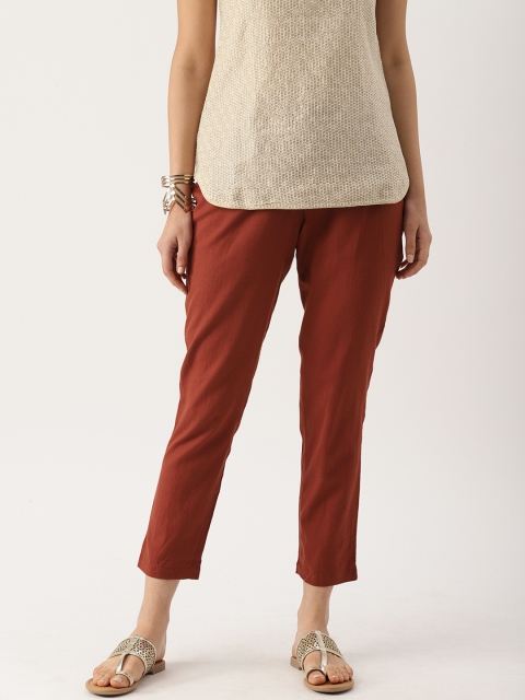

IMARA Women Rust Red Regular Fit Solid Cropped Regular Trousers