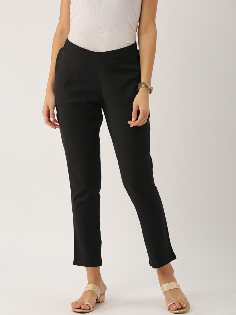 

IMARA Women Black Regular Fit Solid Cropped Cigarette Trousers