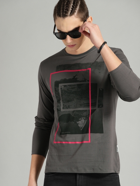 

Roadster Men Charcoal Grey Printed Round Neck T-shirt