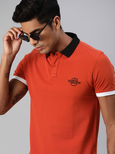 

Roadster Men Orange Solid Polo Collar T-shirt