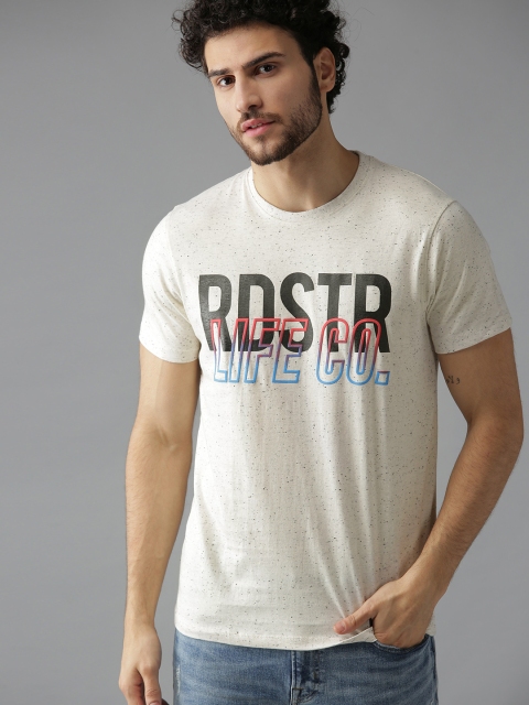 

Roadster Men Off-White & Black Printed Round Neck T-shirt