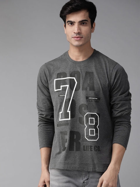 

The Roadster Lifestyle Co Men Charcoal Grey Printed Round Neck T-shirt