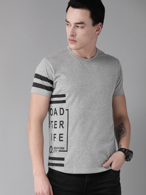 

Roadster Men Grey Melange Printed Detail Round Neck T-shirt