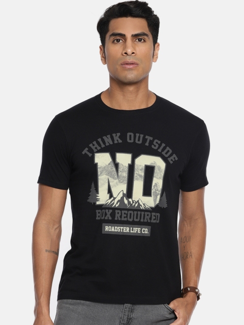 

Roadster Men Black Printed Round Neck T-shirt