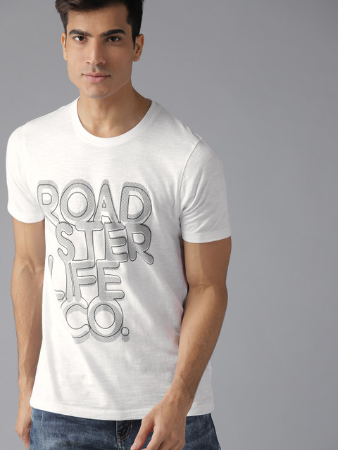 

Roadster Men White & Grey Printed Round Neck T-shirt