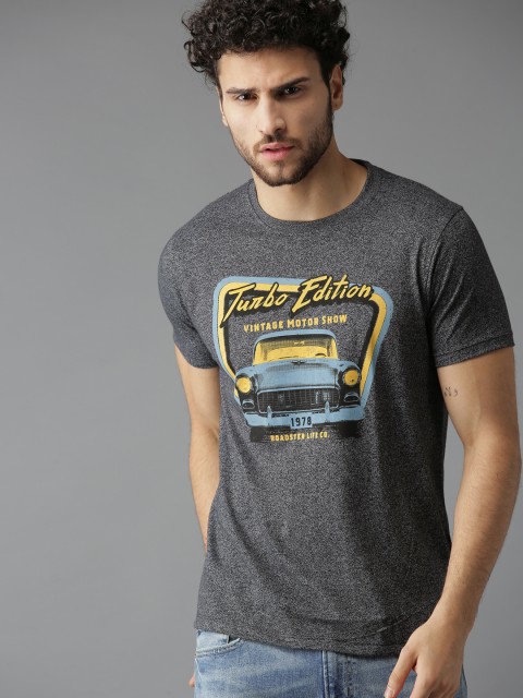 

Roadster Men Navy Blue & Yellow Printed Round Neck T-shirt