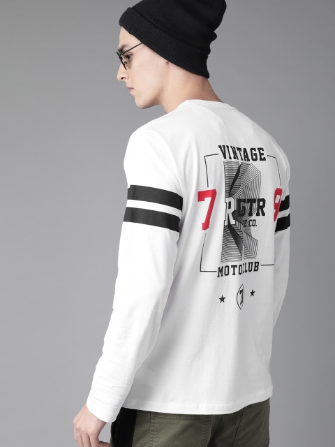 

Roadster Men White & Black Printed Round Neck T-shirt