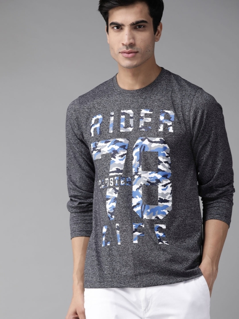 

Roadster Men Charcoal Grey & Blue Printed Round Neck T-shirt