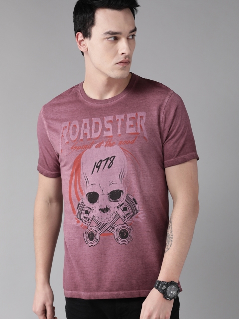 

Roadster Men Purple Printed Round Neck T-shirt
