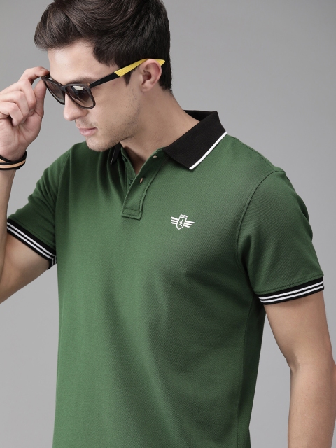 

The Roadster Lifestyle Co Men Green Solid Polo Collar Pure Cotton T-shirt
