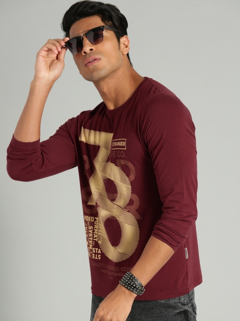 

Roadster Men Maroon & Beige Printed Round Neck T-shirt