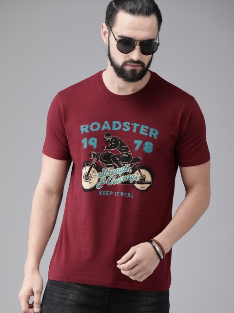 

Roadster Men Maroon Printed Round Neck T-shirt