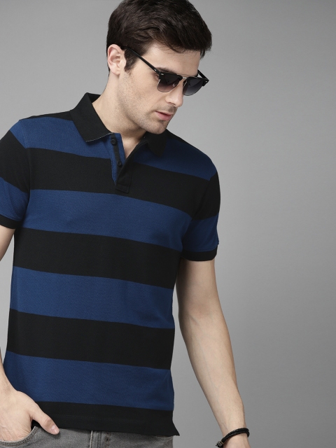 

Roadster Men Blue & Black Striped Polo Collar T-shirt