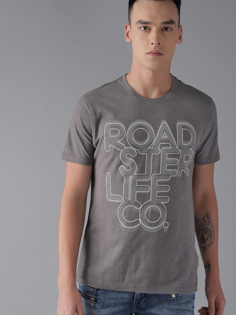 

Roadster Men Charcoal Grey Printed Round Neck T-shirt