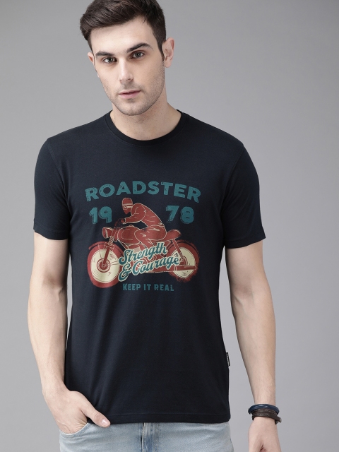 

Roadster Men Navy Blue Printed Round Neck T-shirt