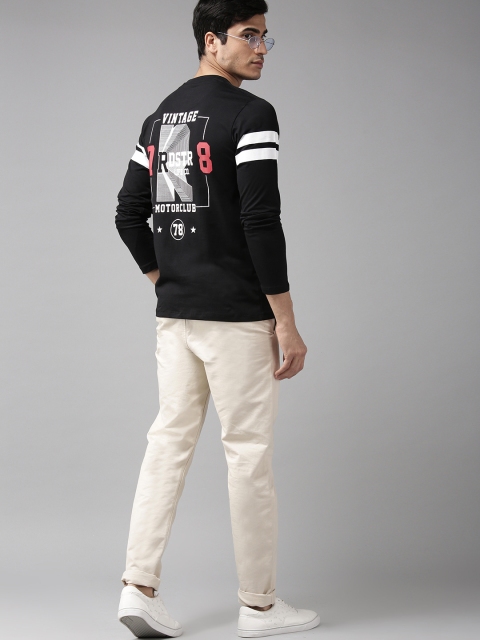 

Roadster Men Black & White Graphic Printed Round Neck T-shirt