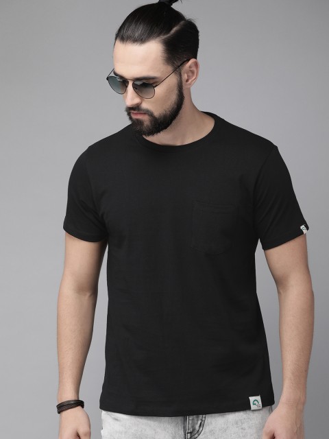 

Roadster Men Black Solid Round Neck Organic Cotton Greenturn T-shirt