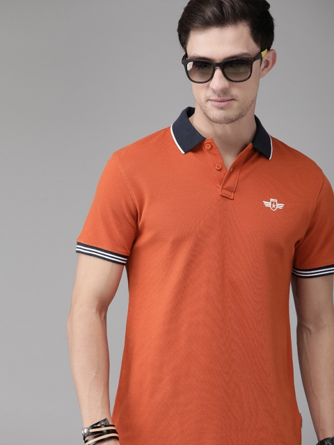 

The Roadster Lifestyle Co Men Rust Orange Solid Polo Collar Pure Cotton T-shirt