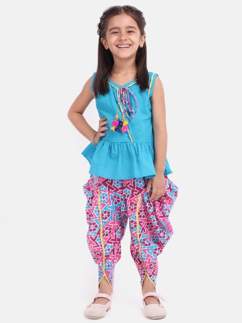 

BownBee Girls Blue Top with Printed Dhoti Pants