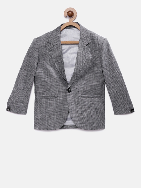 

RIKIDOOS Boys Grey Self Design Regular Fit Single Breasted Casual Blazer
